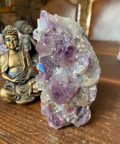 Premium High Grade Amethyst Angel Aura Druzy 142 Mini Geode Cluster Piece Cut Base 969g H12xW8xD7cm