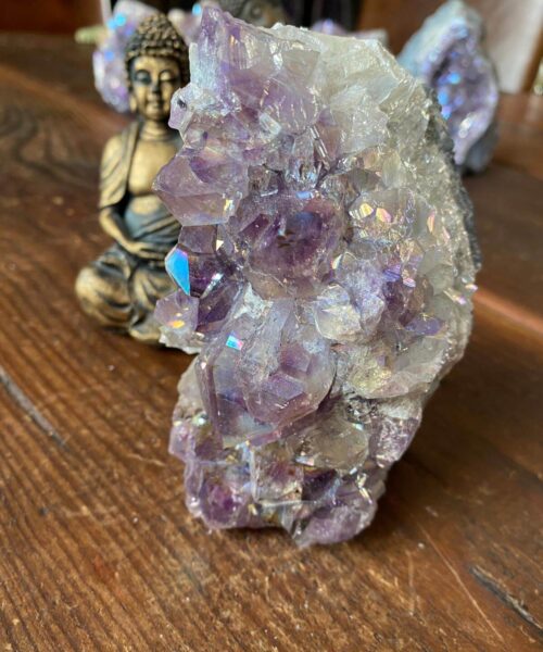 Premium High Grade Amethyst Angel Aura Druzy 142 Mini Geode Cluster Piece Cut Base 969g H12xW8xD7cm - Image 3