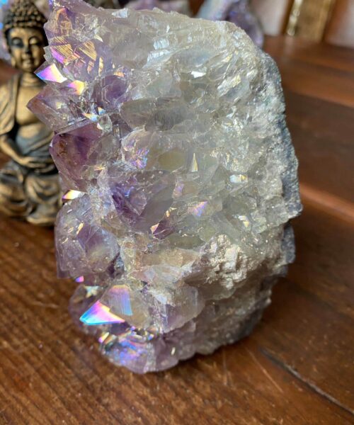 Premium High Grade Amethyst Angel Aura Druzy 142 Mini Geode Cluster Piece Cut Base 969g H12xW8xD7cm - Image 4