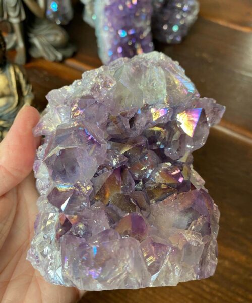 Premium High Grade Amethyst Angel Aura Druzy 143 Mini Geode Cluster Piece Cut Base 825g H11xW8xD6.5cm - Image 10