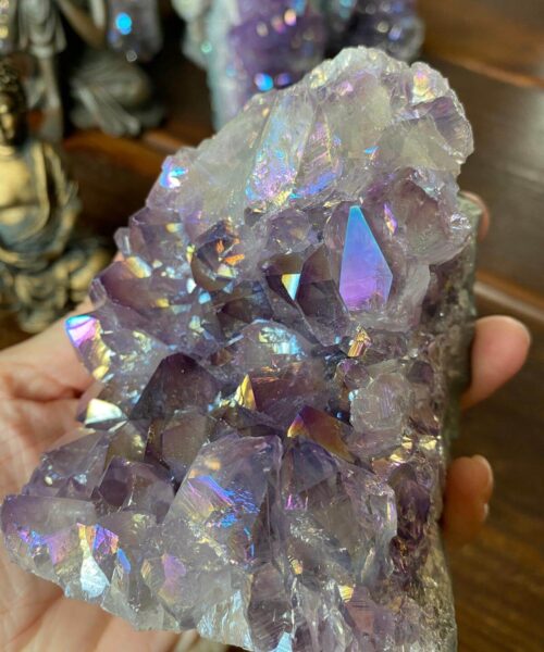 Premium High Grade Amethyst Angel Aura Druzy 143 Mini Geode Cluster Piece Cut Base 825g H11xW8xD6.5cm - Image 11