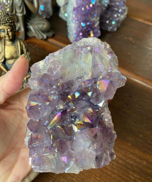 Premium High Grade Amethyst Angel Aura Druzy 143 Mini Geode Cluster Piece Cut Base 825g H11xW8xD6.5cm - Image 9