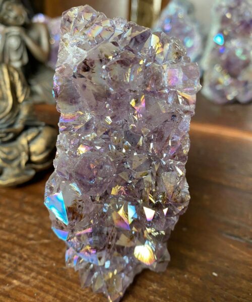Premium High Grade Amethyst Angel Aura Druzy 145 Mini Geode Cluster Piece Cut Base 548g H11xW4.5xD7cm