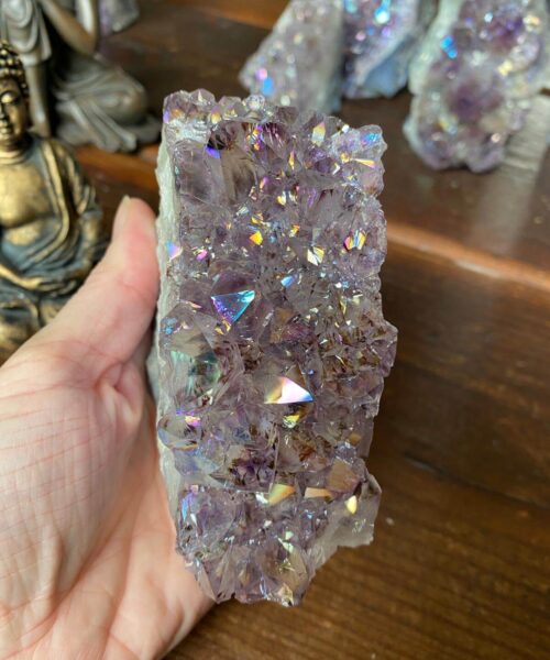 Premium High Grade Amethyst Angel Aura Druzy 145 Mini Geode Cluster Piece Cut Base 548g H11xW4.5xD7cm - Image 6