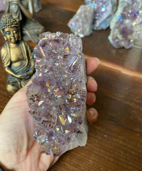 Premium High Grade Amethyst Angel Aura Druzy 145 Mini Geode Cluster Piece Cut Base 548g H11xW4.5xD7cm - Image 8