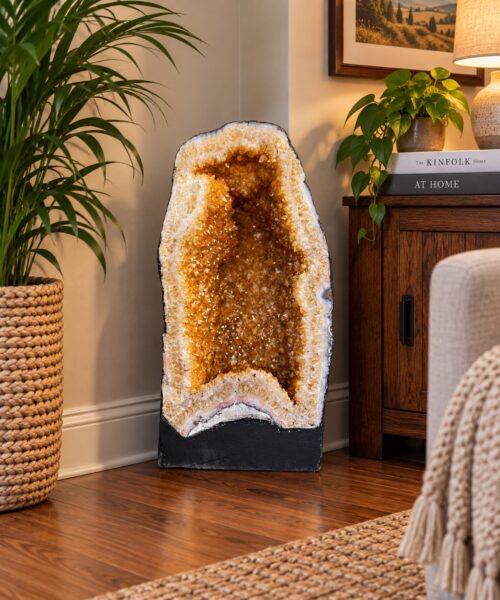 Tall Citrine Geode 355 Crystal Cluster Druzy Premium Grade 27.12kg H45xW23xD25cm
