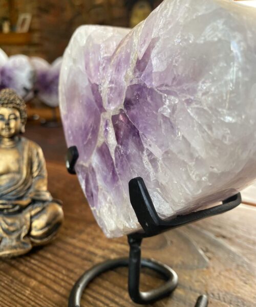 Alternative view of Large – Amethyst Heart 18 Iron Base Purple Quartz Geode Crystal 1.076kg H15xW13xD4cm