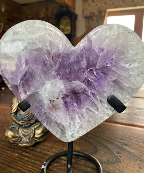 Extra Large – Huge Amethyst Heart 19 Iron Base Purple Quartz Geode Crystal 1.581kg H16.5xW15xD4.5cm - Image 7