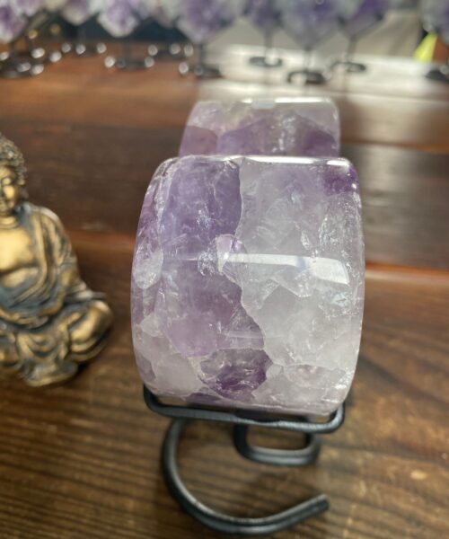 Large – Amethyst Heart 2 Iron Base Purple Quartz Geode Crystal 1.174kg H14.5xW12xD5cm - Image 3