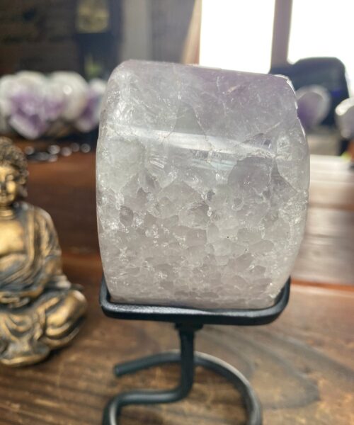 Large – Amethyst Heart 2 Iron Base Purple Quartz Geode Crystal 1.174kg H14.5xW12xD5cm - Image 5