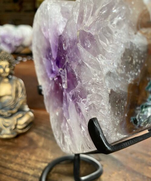 Large – Amethyst Heart 6 Iron Base Purple Quartz Geode Crystal 1.159kg H17xW15xD3.5cm - Image 4