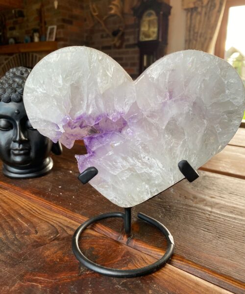 Extra Large – Huge Amethyst Heart 1 Iron Base Purple Quartz Geode Crystal 2.064kg H18.5xW18xD4.5cm