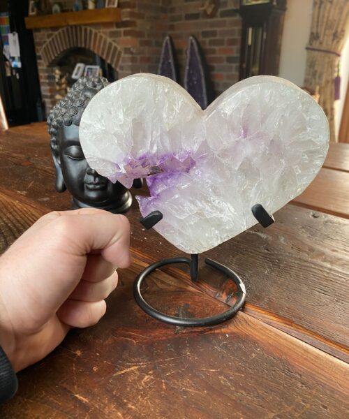 Extra Large – Huge Amethyst Heart 1 Iron Base Purple Quartz Geode Crystal 2.064kg H18.5xW18xD4.5cm - Image 11