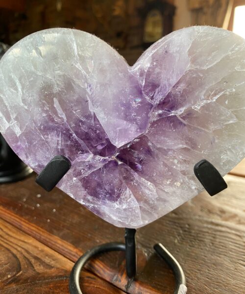 Alternative view of Large – Amethyst Heart 15 Iron Base Purple Quartz Geode Crystal 1.136kg H15xW13.5xD4cm