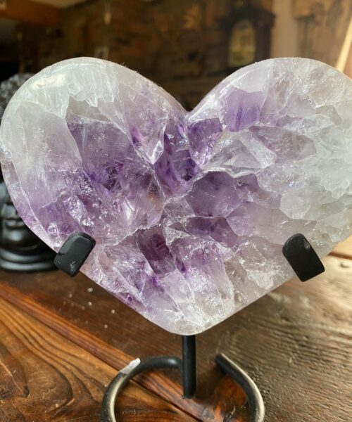 Alternative view of Large – Amethyst Heart 5 Iron Base Purple Quartz Geode Crystal 1.164kg H16xW13.5xD4.5cm