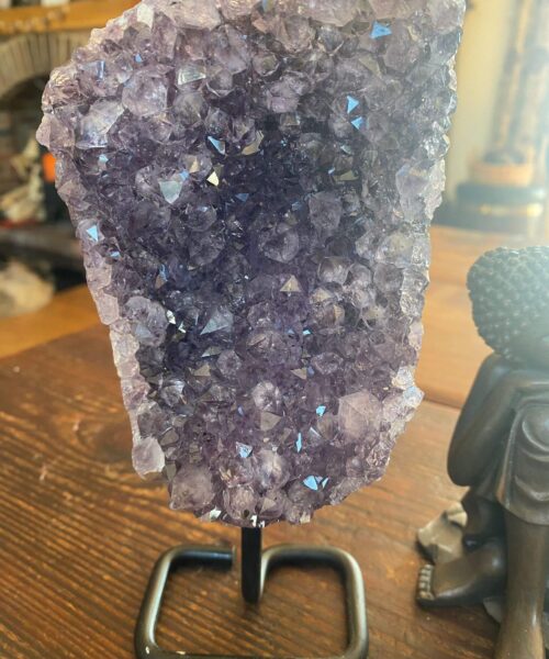 Large Premium High Grade Amethyst Druzy 23 Geode Cluster Piece on Iron Base 1.100g H19xW10xD7cm