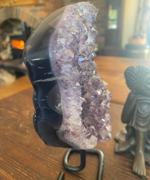 Large Premium High Grade Amethyst Druzy 23 Geode Cluster Piece on Iron Base 1.100g H19xW10xD7cm - Image 6