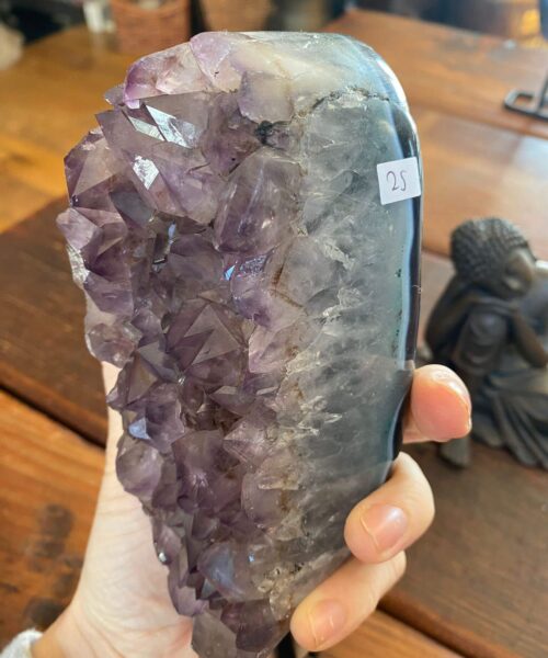 Alternative view of Premium High Grade Amethyst Druzy 25 Geode Cluster Piece on Iron Base 1.001g H22xW7xD6cm