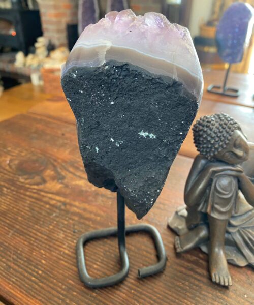 Premium High Grade Amethyst Druzy 27 Geode Cluster Piece on Iron Base 1.030g H19xW7xD10cm - Image 8