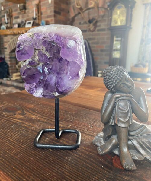 Large Premium High Grade Amethyst Druzy 31 Geode Cluster Piece on Iron Base 1.121g H18xW9xD7cm - Image 12