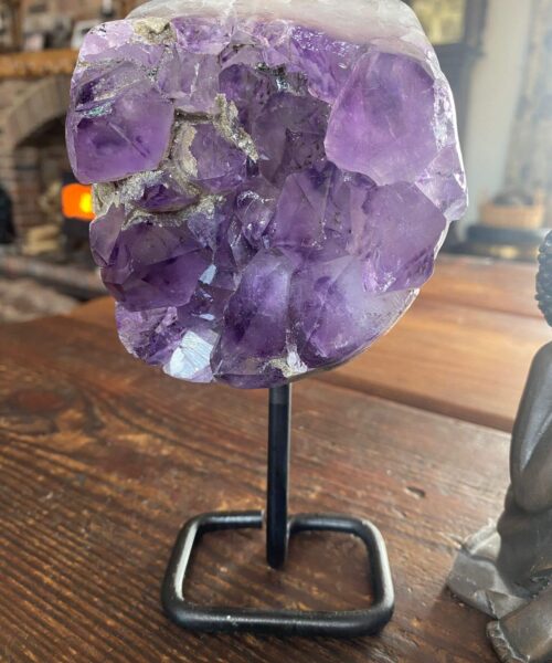 Large Premium High Grade Amethyst Druzy 31 Geode Cluster Piece on Iron Base 1.121g H18xW9xD7cm