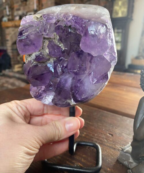 Large Premium High Grade Amethyst Druzy 31 Geode Cluster Piece on Iron Base 1.121g H18xW9xD7cm - Image 10