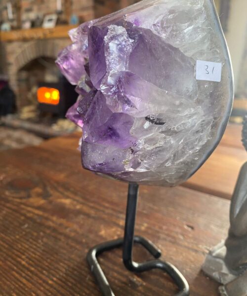Large Premium High Grade Amethyst Druzy 31 Geode Cluster Piece on Iron Base 1.121g H18xW9xD7cm - Image 9