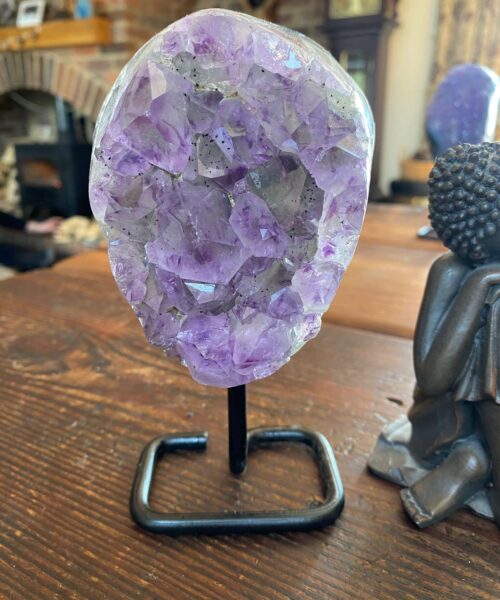 Large Premium High Grade Amethyst Druzy 35 Geode Cluster Piece on Iron Base 932g H16xW9xD6cm