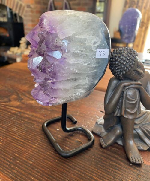 Large Premium High Grade Amethyst Druzy 35 Geode Cluster Piece on Iron Base 932g H16xW9xD6cm - Image 9
