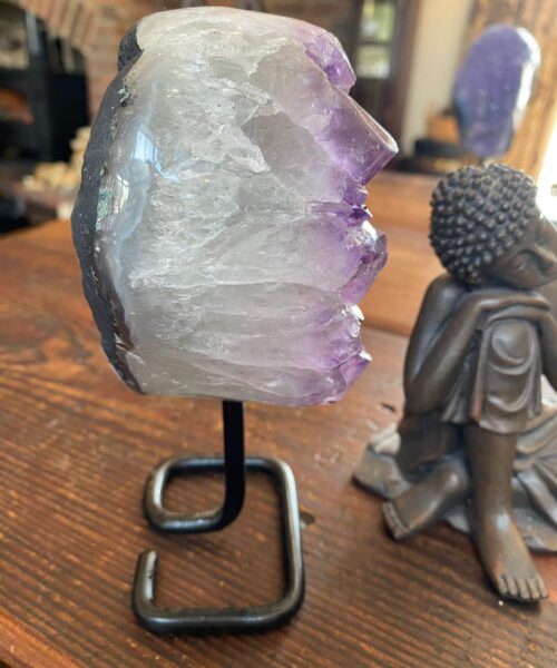 Large Premium High Grade Amethyst Druzy 35 Geode Cluster Piece on Iron Base 932g H16xW9xD6cm - Image 7