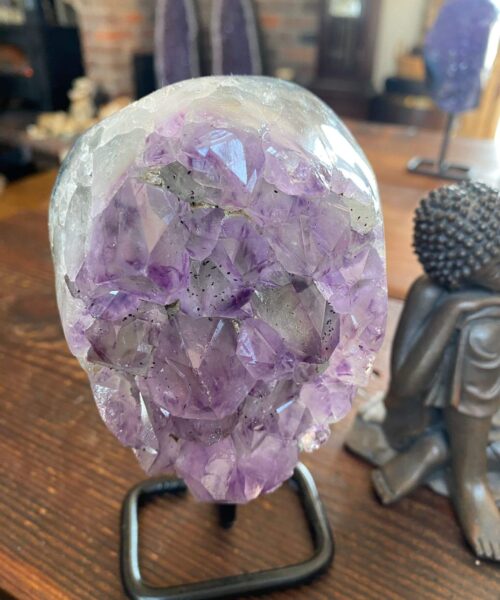 Large Premium High Grade Amethyst Druzy 35 Geode Cluster Piece on Iron Base 932g H16xW9xD6cm - Image 6