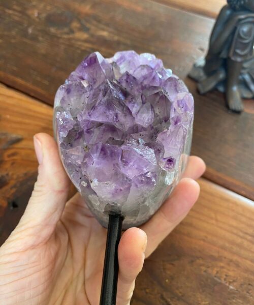 Large Premium High Grade Amethyst Druzy 35 Geode Cluster Piece on Iron Base 932g H16xW9xD6cm - Image 5