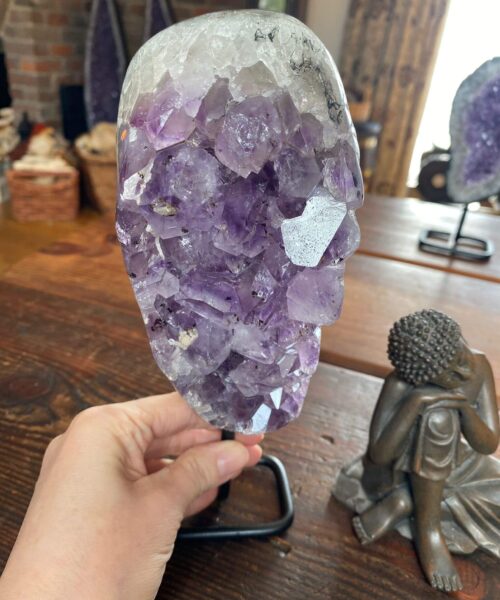 HUGE / Large Premium High Grade Amethyst Druzy 36 Geode Cluster Piece on Iron Base 1.504g H23xW8xD7.5cm - Image 8