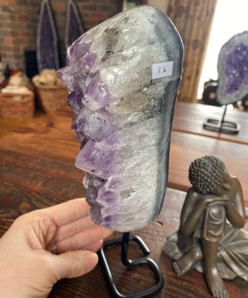 HUGE / Large Premium High Grade Amethyst Druzy 36 Geode Cluster Piece on Iron Base 1.504g H23xW8xD7.5cm - Image 7