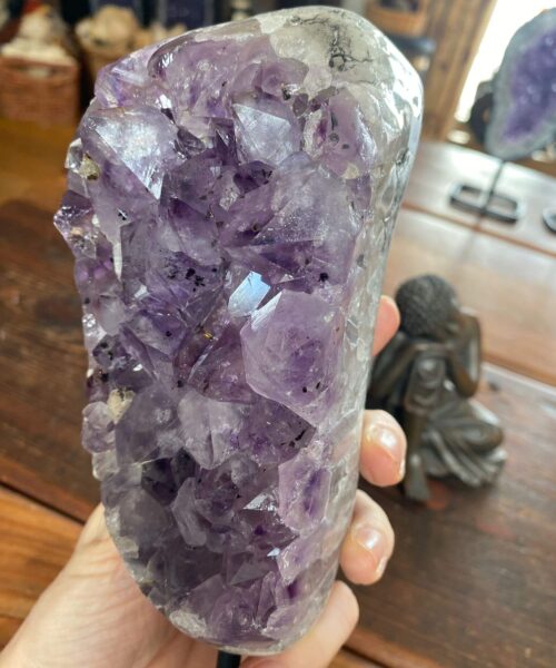 Alternative view of HUGE / Large Premium High Grade Amethyst Druzy 36 Geode Cluster Piece on Iron Base 1.504g H23xW8xD7.5cm