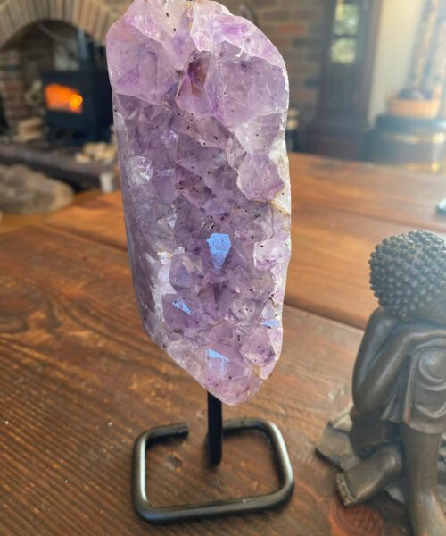 Premium High Grade Amethyst Druzy 37 Geode Cluster Piece on Iron Base 1.081g H20xW6xD9cm