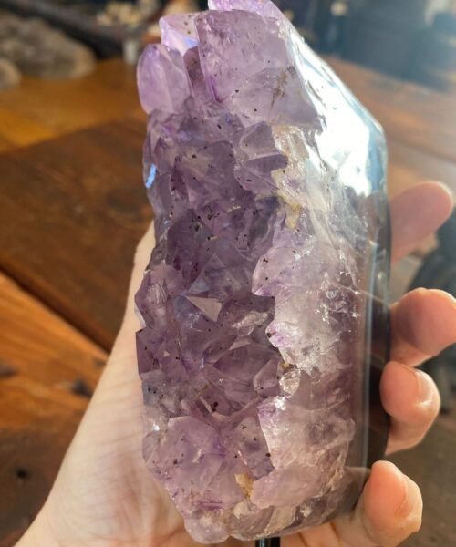 Alternative view of Premium High Grade Amethyst Druzy 37 Geode Cluster Piece on Iron Base 1.081g H20xW6xD9cm