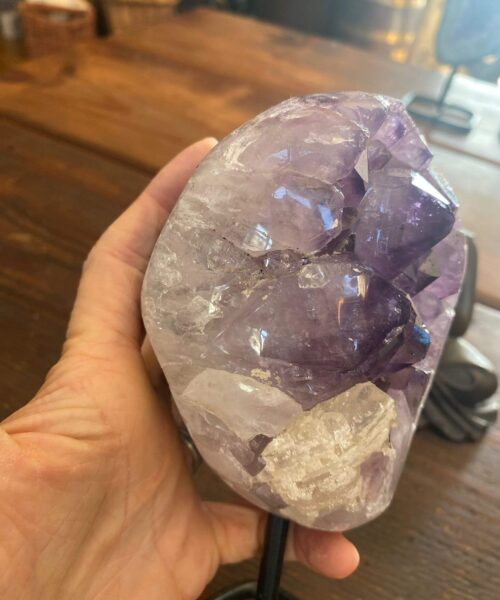 Alternative view of Large Premium High Grade Amethyst Druzy 38 Geode Cluster Piece on Iron Base 1.107g H17xW10xD9cm