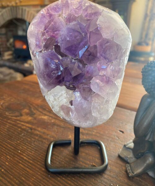 Large Premium High Grade Amethyst Druzy 38 Geode Cluster Piece on Iron Base 1.107g H17xW10xD9cm