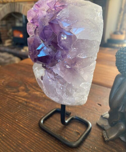 Large Premium High Grade Amethyst Druzy 38 Geode Cluster Piece on Iron Base 1.107g H17xW10xD9cm - Image 11