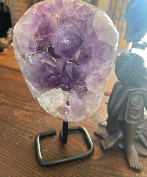 Large Premium High Grade Amethyst Druzy 38 Geode Cluster Piece on Iron Base 1.107g H17xW10xD9cm - Image 7