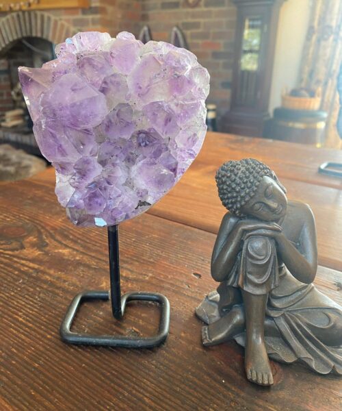 Large Premium High Grade Amethyst Druzy 39 Geode Cluster Piece on Iron Base 1.118g H19xW11.5xD10cm - Image 12