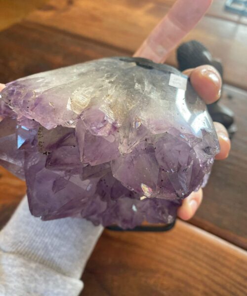 Alternative view of Large Premium High Grade Amethyst Druzy 39 Geode Cluster Piece on Iron Base 1.118g H19xW11.5xD10cm
