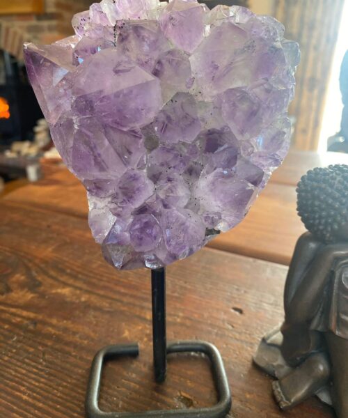 Large Premium High Grade Amethyst Druzy 39 Geode Cluster Piece on Iron Base 1.118g H19xW11.5xD10cm