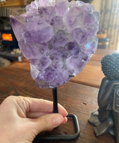 Large Premium High Grade Amethyst Druzy 39 Geode Cluster Piece on Iron Base 1.118g H19xW11.5xD10cm - Image 10
