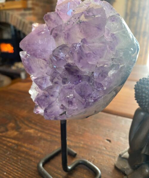 Large Premium High Grade Amethyst Druzy 39 Geode Cluster Piece on Iron Base 1.118g H19xW11.5xD10cm - Image 9