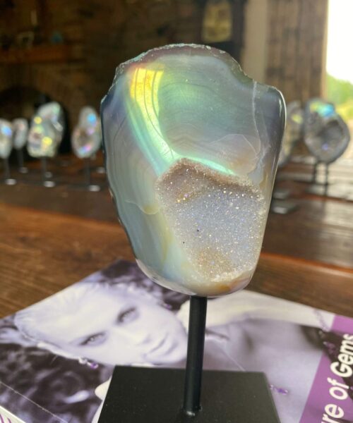 Premium High Grade Amethyst Angel Aura Geode on Stand 43 Mini Geode 336g H14xW7xD5cm - Image 5