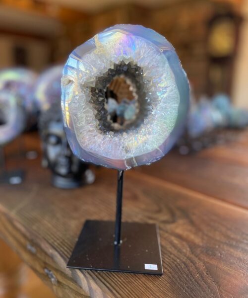 Premium High Grade Amethyst Angel Aura Geode on Stand 1 Mini Geode 3.022kg H25xW13xD14cm