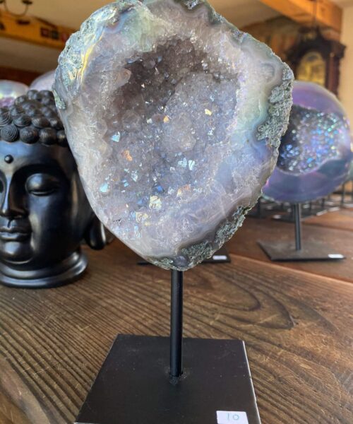 Premium High Grade Amethyst Angel Aura Geode on Stand 10 Mini Geode 973g H19xW12xD7cm