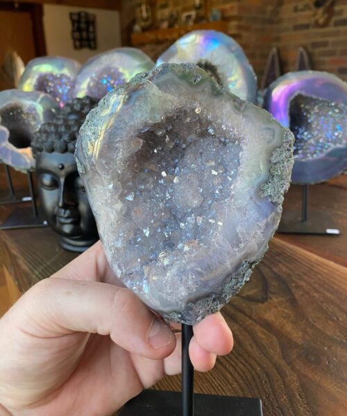 Premium High Grade Amethyst Angel Aura Geode on Stand 10 Mini Geode 973g H19xW12xD7cm - Image 4